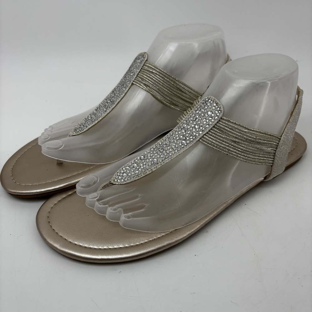 Bandolino Kayte 2 Embellished Sandals Sling Back Champagne 10 Women's Thongs